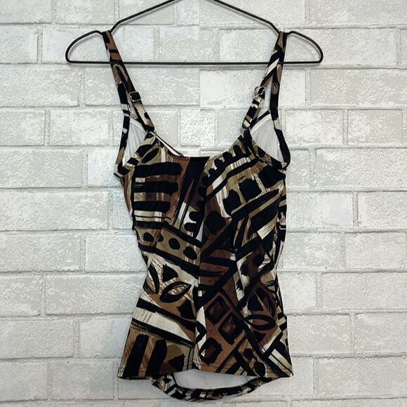 Magicsuit Brown Printed Faux Wrap Tankini Top 10 - Picture 2 of 5